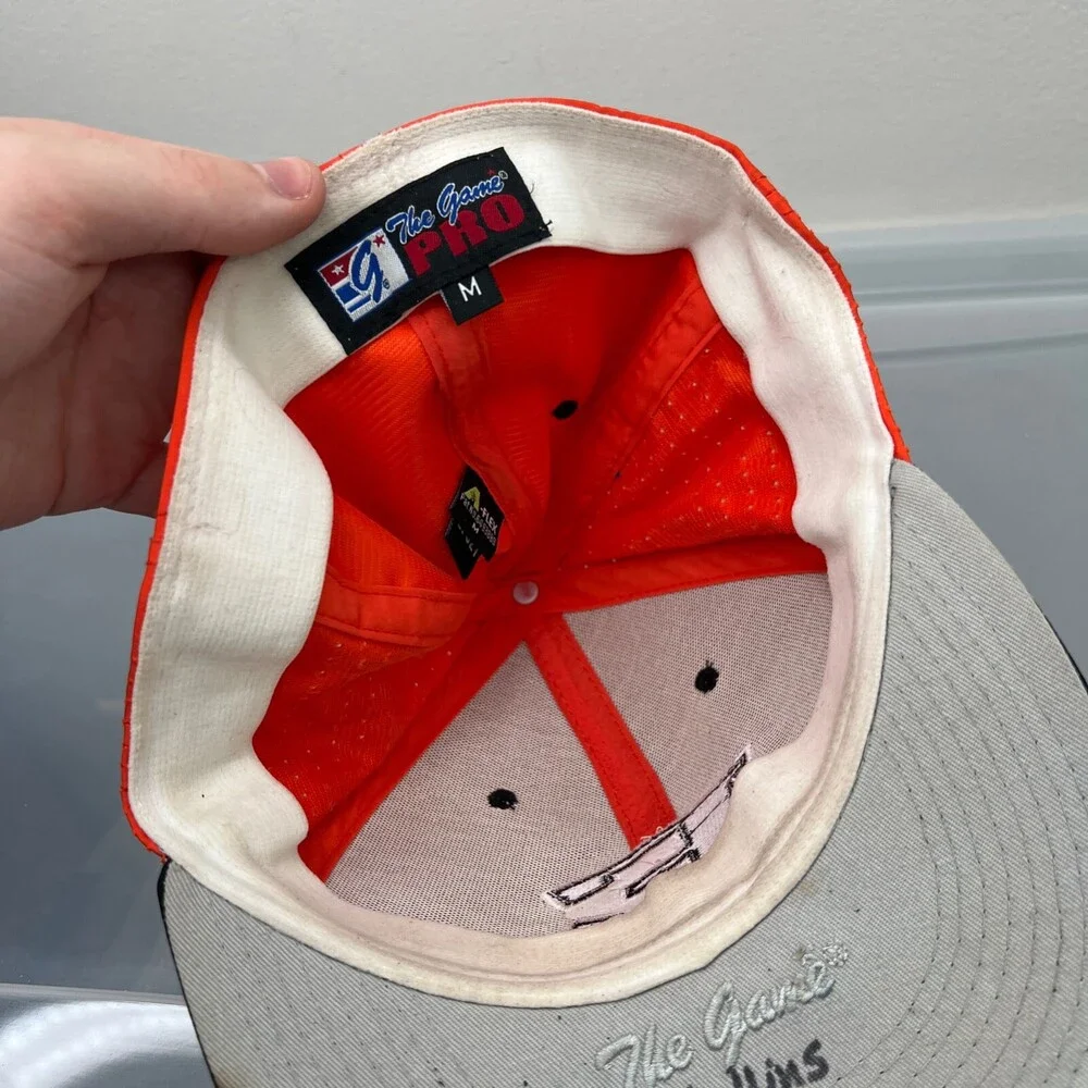 The Game Pro E‎ Hat Mens Medium Orange Baseball Cap Embroidered Logo Embroidered